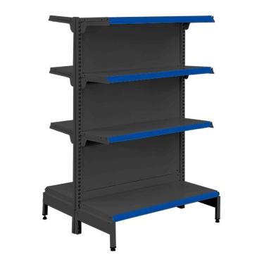 Imagem de Gôndola Prateleira Preta 4 Níveis 40x30 New Plus 1,40 Central Inicial Pe Azul - Sa Gôndolas