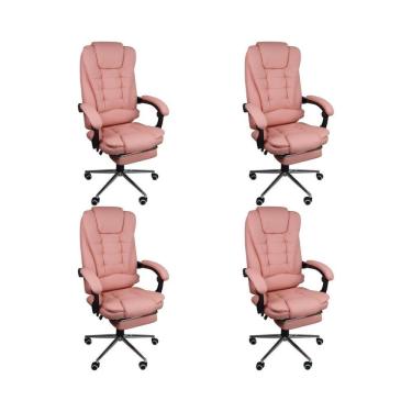 Imagem de Kit 4 Cadeiras Presidente Ergonômica Apoio Para Pés Rosa