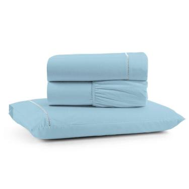 Imagem de Jogo Cama Lençol Bali Solteiro Percal 180 Fios 100% Algodão Ponto Palito 3 Peças - Azul Claro