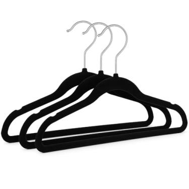Imagem de Kit 3 Cabides Veludo Slim Antiderrapante – Para Roupas Finas – Preto – Últimas Unidades