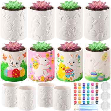 Imagem de Zubebe 12 peças de potes de cerâmica para pintar seu próprio coelhinho de Páscoa, kits de pintura de vasos suculentas inacabados com orifício de drenagem, mini vaso pintável, pronto para pintar
