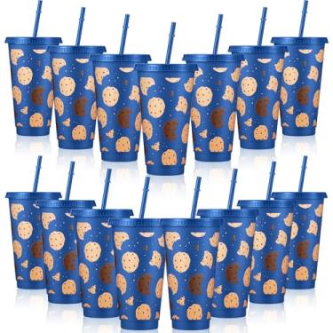 Imagem de Jingmore Copos de plástico reutilizáveis de 680 g com tampa e canudos, personagens de desenho animado, 15 peças, copos para decoração de lembrancinhas de festa de aniversário e Natal (tema monstro)