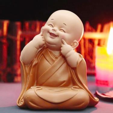Imagem de FENNYYAR Decoração de escultura de estátua de Buda do pequeno monge de resina, 7 cm, enfeite de mesa para sala de estar em casa