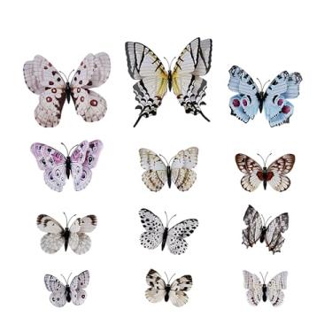 Imagem de 24 peças de ímãs 3D de decoração de parede de borboleta, adesivos murais removíveis de camada dupla para festa casa quarto armário decoração geladeira