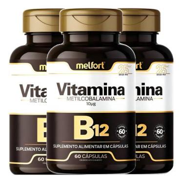 Imagem de 3x Vitamina B12 Metilcobalamina Pura 180 Cápsulas 500mg - Melfort