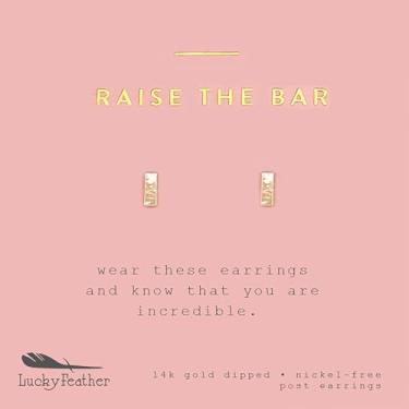 Imagem de Brincos femininos com barra de pino da Lucky Feather – Brincos banhados a ouro 14 quilates, represente seus altos padrões, apresentados em cartão de mensagem sentimental para fazer presentes ideais para mulheres e adolescentes