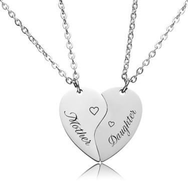 Imagem de omodofo Conjunto de 2 colares de coração combinando para mãe e filha, presentes para o Dia das Mães, Aço inoxidável, Sem Pedra Preciosa