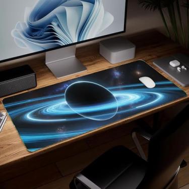 Imagem de Tapete de mesa de couro planeta, mouse pad de arte colorida grande teclado de computador para jogos mousepad à prova d'água protetor e capa de mesa, tapete de mouse decorativo de couro PU para laptop