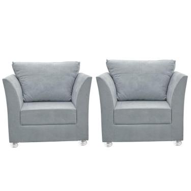 Imagem de Kit 02 Poltronas Decorativa para Sala e Quarto Lisboa Suede Cinza Claro