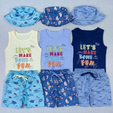 Imagem de Kit Infantil Regata Bermuda Chapéu Diversão Completa No Verão-Masculino