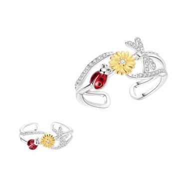 Imagem de Anel De Prata Esterlina 925 Feminino Com Design De Vaga-lume E Rosa Va