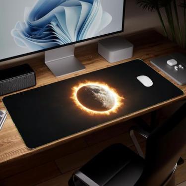 Imagem de Tapete de couro para mesa de sol, mouse pad de arte colorida grande teclado de computador para jogos, protetor e capa à prova d'água, tapete de mouse decorativo de couro PU para laptop, decoração de