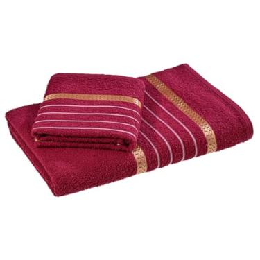 Imagem de Jogo de Toalhas 2/4 Peças - 100% Algodão, Alta Absorção, Para Banho e Rosto, Grande Laune, Ideal para Ambientes Domésticos (Vinho - 1 Banho e 1 Rosto)