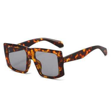 Imagem de Óculos de Sol Femininos Retrô com Armação Grande e Degradê, Estampa Leopardo, Modelo Simples, Proteção UV400 (Cinza Pena de Falcão)