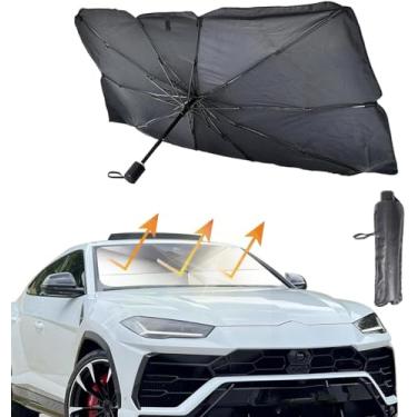 Imagem de Protetor Solar Para-Brisa Carro Formato Guarda-Chuva | Bloqueador UV Térmico Dobrável 130x75cm | Guarda-Sol Veicular Retrátil SUV Caminhão | Proteção Interna de Painel e Bancos