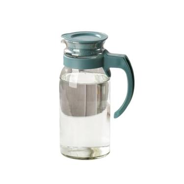 Imagem de Chaleira de vidro para servir bebidas de grande capacidade com tampa e alça para suco, chá, leite, jarra distribuidora de bebidas, 1100 ml, garrafa de água (verde)