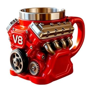 Imagem de IEUDNS Caneca de café com motor V8, xícara de chá, utensílio de mesa com alça, 250ml, copo para água e bebidas, vermelha, para buffet, escritório, festa, uso