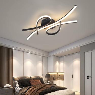 Imagem de Luminária de teto LED moderna para sala de estar, luminária pendente para sala de jantar, luminária de teto regulável para quarto, iluminação interna, lustre de design criativo (preto, 80 cm