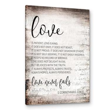 Imagem de PHAMTE 1 Coríntios 13:4-8 Love Is Patient Love Is Kind arte de parede em tela cristã, arte de parede religiosa, bíblia cristã, pintura em tela emoldurada para casa, banheiro, quarto, decoração de