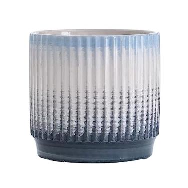 Imagem de KEG801302 Vaso de flores cilíndrico grande vasos de cerâmica linhas simples cor gradiente vasos de flores sala de estar varanda plantas suculentas plantas verdes plantador plantador (azul, pequeno)