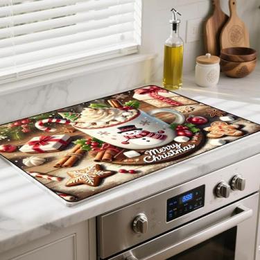 Imagem de Capa superior de fogão resistente ao calor com revestimento de borracha antiderrapante – Protetor de fogão elétrico Merry Christmas, resistente a arranhões, expande o espaço do balcão (copo de