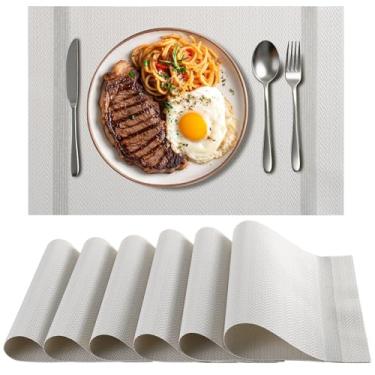 Imagem de Jogo americano para mesa de jantar, conjunto de 6, tapetes de mesa de vinil tecido com fio dourado brilhante em ambos os lados, jogo americano lavável resistente ao calor para mesa de cozinha