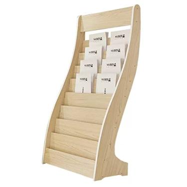 Imagem de ZDJZMGZ Porta-revistas em pé, suporte de jornal, organizador de folhetos de livros com 8 bolsos, rack de armazenamento de catálogo de folhetos de madeira para sala de estar, escritório (natural)