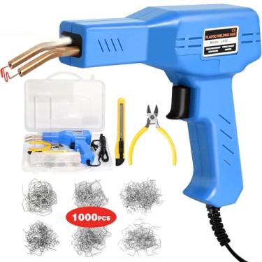 Imagem de ATOLS Kit de reparo de para-choque de carro de máquina de solda de plástico, kit de reparo de plástico de grampeador quente de 50 W, pistola de grampeamento quente, kit de reparo de para-choque com alicate, canto plano/externo/grampos de onda