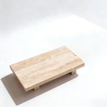 Imagem de Suporte de pedestal de mármore, organizador de balcão de banheiro, bandeja de pedra para exibição de joias e sabão (bege)