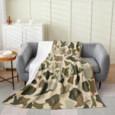 Imagem de Cobertor de lã de camuflagem de pato selvagem 127 cm x 152 cm cobertor de flanela de camuflagem de pato felpudo para meninos meninas caça para cama sofá cadeira sala de estar verde macio bege