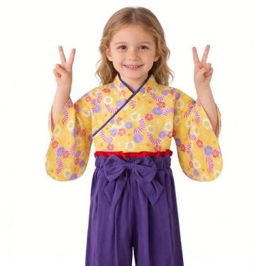 Imagem de Fantasia de quimono para meninas, conjunto de roupas de samurai para crianças, vestido de princesa japonês, fantasia de Halloween, cosplay, capa amarela