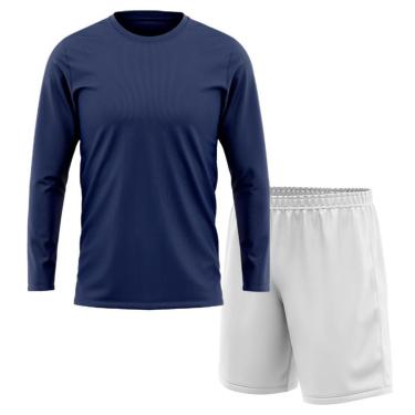 Imagem de Kit Calção Short Futebol Basquete Branco + Manga Longa Masculina Segunda Pele Dry-Masculino