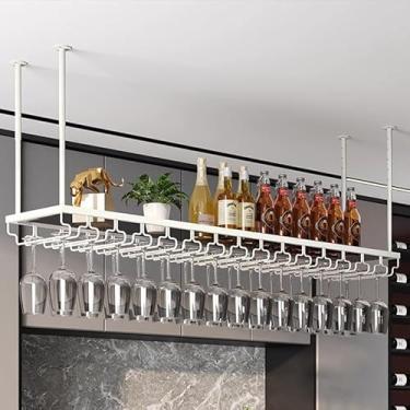 Imagem de Suporte para copos de vinho no teto, suporte para pendurar para copos de vinho com 30 a 60 cm de altura ajustável para pendurar armário de vinho branco montado na parede, perfeito para bar, café
