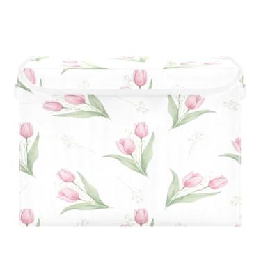 Imagem de Burbuja Caixa de armazenamento de tulipas com tampa e alças, grande caixa de armazenamento dobrável para prateleiras armário quarto escritório organizador