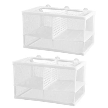 Imagem de Pacote com 2 caixas de criador para aquário de peixes, incubadora de peixe com moldura de malha com divisórias, caixa de reprodução de moldura de plástico com ventosas.