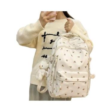 Imagem de Mochila Floral Branca De Nylon Para Adolescentes, Bolsa Escolar Bonita