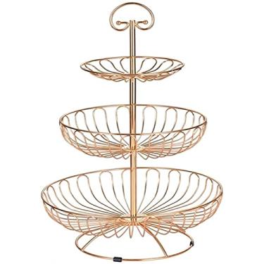 Imagem de Cesta de frutas, fruteira, 3 camadas, fruteira para cozinha, suporte simples, cozinha, sala de estar, conjunto de cestas de frutas, suporte decorativo, organizador de frutas (cor: dourado) fruteira