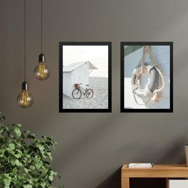 Imagem de Kit 2 Quadros Coleção Praia - Boia E Bicicleta 45X34Cm Vidro