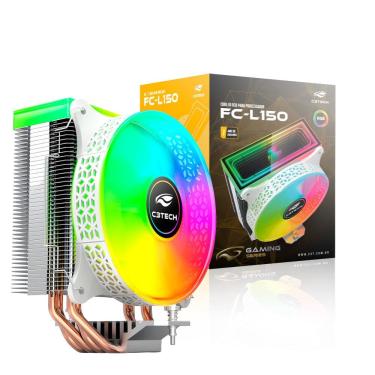 Imagem de Cooler Fan CPU FC-L150RGB C3Tech, 120mm, 4 Heatpipes, RGB Espelho Infinito, 1600RPM, 50CFM, Intel/AMD - Branco