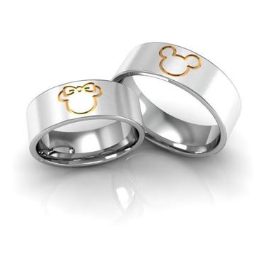 Imagem de Par Aliancas mickey minnie prata banhado a ouro