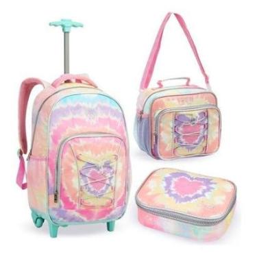 Imagem de Kit Mochila Rodinha Lancheira Estojo Box Juvenil Just Tye Dye Rosa-Feminino