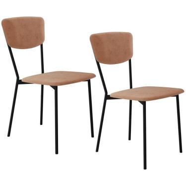 Imagem de Kit 02 Cadeira Para Sala De Jantar Village Preto C01 Veludo Bege - Lyam Decor