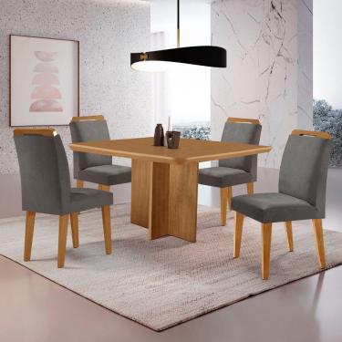 Imagem de Mesa Olimpia 90 Mdf Com 4 Cadeiras Athenas Veludo Grafite Naturalle