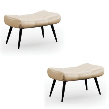 Imagem de Kit 02 Puffs Sher Facto Bege Pés Palito De Ferro - D'Rossi