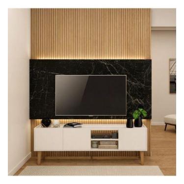Imagem de Rack Tv Moderno Branco Para Sala Com Pes Em Madeira Branco - Deltre, B