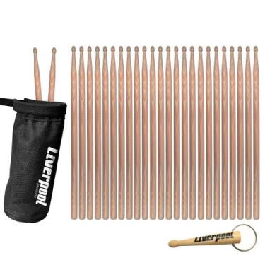 Imagem de Baqueta Liverpool Hickory 7A Sem Logo 12 Pares + Porta Bag Baquetas e 