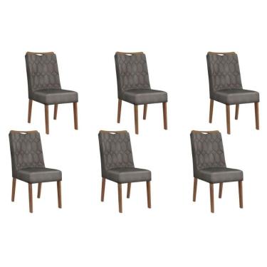 Imagem de Cadeira De Cozinha Bia Kit 6 Un Freijó Suede Lunar