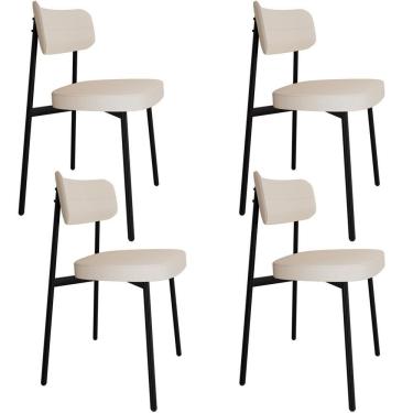 Imagem de Kit 04 Cadeiras Estofada Para Sala De Jantar Astrid Preto C01 Linho Palha - Lyam Decor