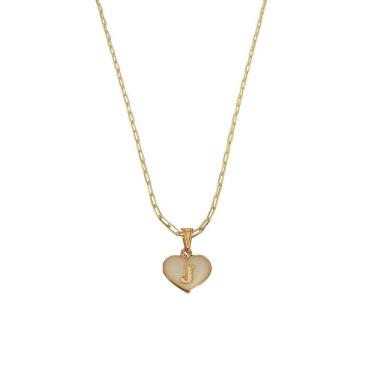 Imagem de Colar Cartier 45Cm Coração Branco Letra J Banhado Ouro 18K