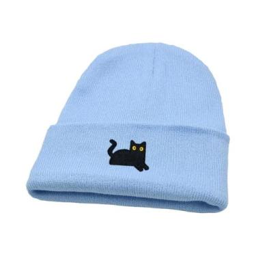 Imagem de Gorro De Tricô Com Padrão De Gato Preto Para Homens E Mulheres, Quente